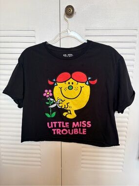 Little Miss Trouble Cropped Graphic Tee Black Shirt - Juniors L